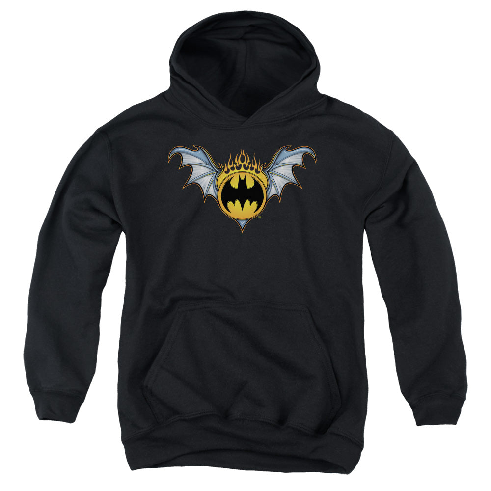 AN OFFCIALLY LICENSED BATMAN BAT WINGS LOGO YOUTH HOODIE BLACK