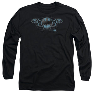 AN OFFCIALLY LICENSED BATMAN TWO GARGOYLES LOGO MEN'S LONG SLEEVE T-SHIRT BLACK
