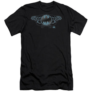 AN OFFCIALLY LICENSED BATMAN TWO GARGOYLES LOGO MEN'S PREMIUM SLIM FIT T-SHIRT BLACK