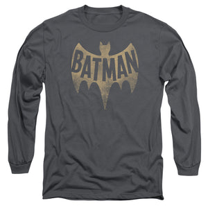 AN OFFCIALLY LICENSED BATMAN CLASSIC TV VINTAGE LOGO MEN'S LONG SLEEVE T-SHIRT CHARCOAL