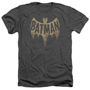 AN OFFCIALLY LICENSED BATMAN CLASSIC TV VINTAGE LOGO MEN'S HEATHER T-SHIRT CHARCOAL