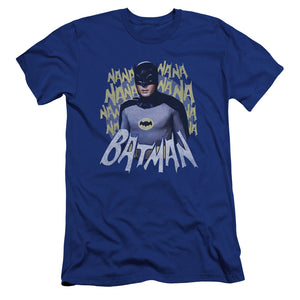 AN OFFCIALLY LICENSED BATMAN CLASSIC TV THEME SONG MEN'S PREMIUM SLIM FIT T-SHIRT ROYAL
