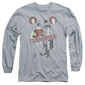 AN OFFCIALLY LICENSED BATMAN CLASSIC TV CLASSIFIED MEN'S LONG SLEEVE T-SHIRT ATHLETIC HEATHER
