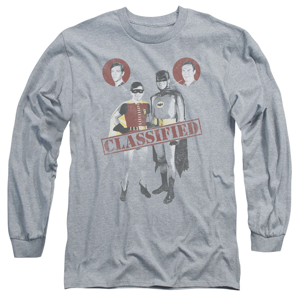 AN OFFCIALLY LICENSED BATMAN CLASSIC TV CLASSIFIED MEN'S LONG SLEEVE T-SHIRT ATHLETIC HEATHER