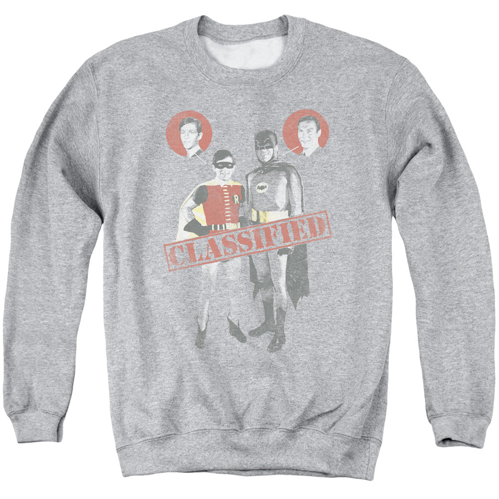 AN OFFCIALLY LICENSED BATMAN CLASSIC TV CLASSIFIED ADULT UNISEX CREWNECK SWEATSHIRT ATHLETIC HEATHER
