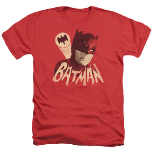 AN OFFCIALLY LICENSED BATMAN CLASSIC TV BAT SIGNAL MEN'S HEATHER T-SHIRT RED