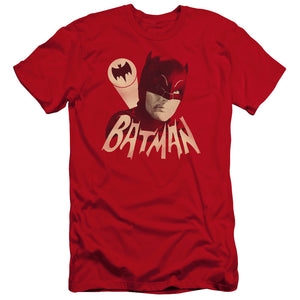 AN OFFCIALLY LICENSED BATMAN CLASSIC TV BAT SIGNAL MEN'S PREMIUM SLIM FIT T-SHIRT RED