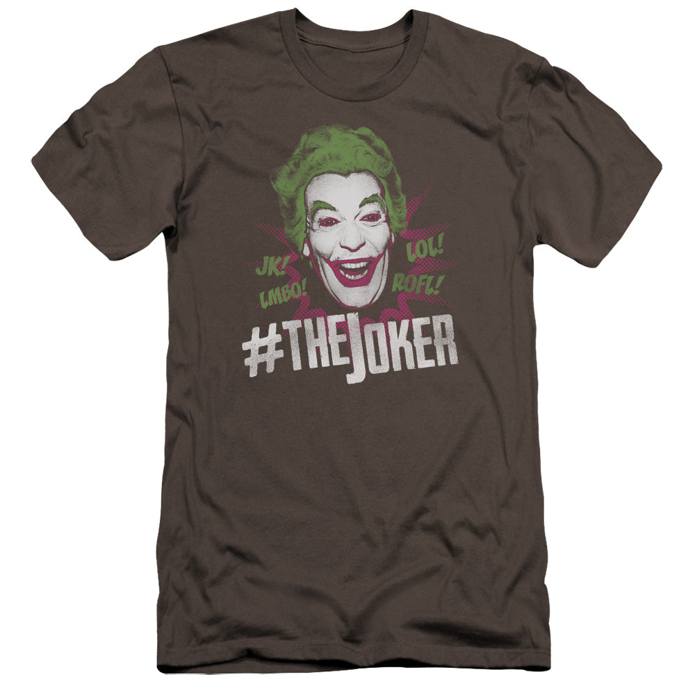 AN OFFCIALLY LICENSED BATMAN CLASSIC TV #JOKER MEN'S PREMIUM SLIM FIT T-SHIRT CHARCOAL