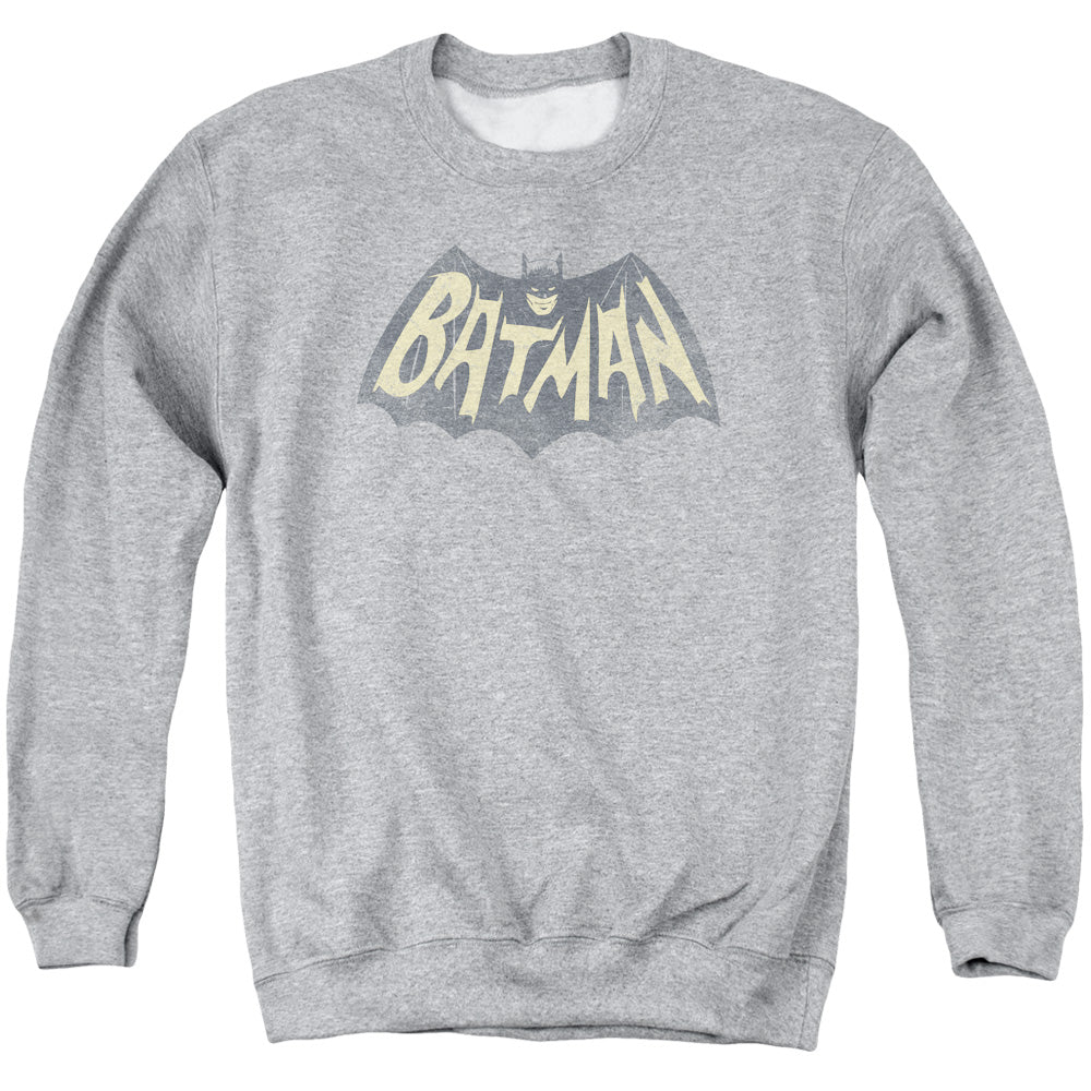 AN OFFCIALLY LICENSED BATMAN CLASSIC TV SHOW LOGO ADULT UNISEX CREWNECK SWEATSHIRT ATHLETIC HEATHER