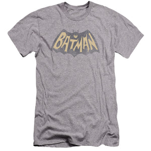 AN OFFCIALLY LICENSED BATMAN CLASSIC TV SHOW LOGO MEN'S PREMIUM SLIM FIT T-SHIRT ATHLETIC HEATHER