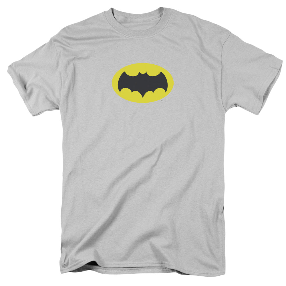 AN OFFCIALLY LICENSED BATMAN CLASSIC TV CHEST LOGO MEN'S REGULAR FIT T-SHIRT SILVER