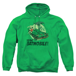 AN OFFCIALLY LICENSED BATMAN CLASSIC TV TO THE BATMOBILE ADULT UNISEX PULLOVER HOODIE KELLY GREEN