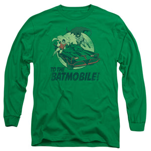 AN OFFCIALLY LICENSED BATMAN CLASSIC TV TO THE BATMOBILE MEN'S LONG SLEEVE T-SHIRT KELLY GREEN