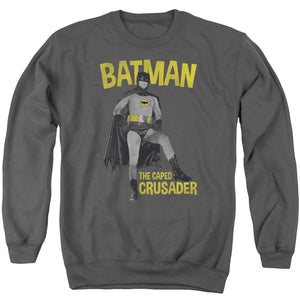 AN OFFCIALLY LICENSED BATMAN CLASSIC TV CAPED CRUSADER ADULT UNISEX CREWNECK SWEATSHIRT CHARCOAL