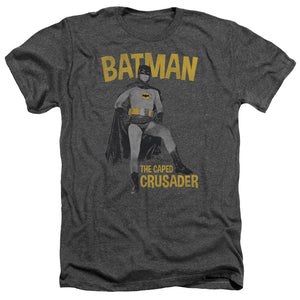 AN OFFCIALLY LICENSED BATMAN CLASSIC TV CAPED CRUSADER MEN'S HEATHER T-SHIRT CHARCOAL