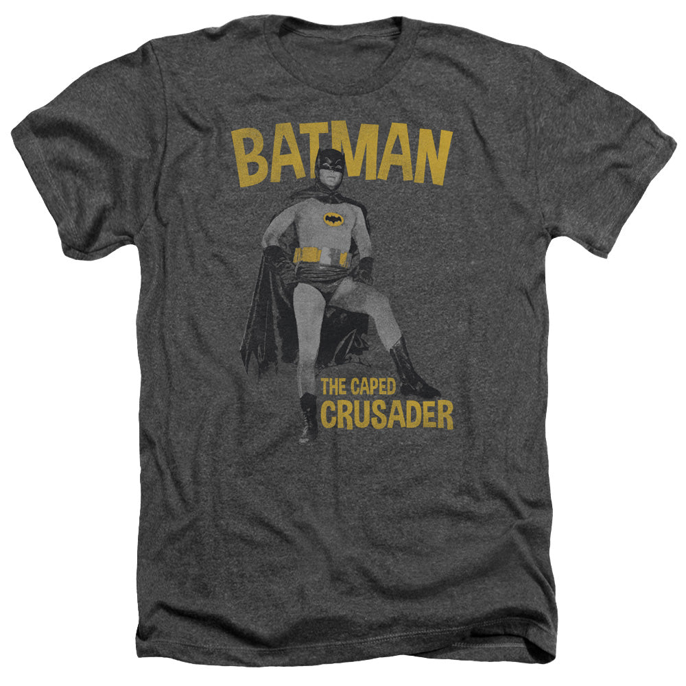 AN OFFCIALLY LICENSED BATMAN CLASSIC TV CAPED CRUSADER MEN'S HEATHER T-SHIRT CHARCOAL