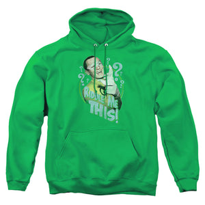 AN OFFCIALLY LICENSED BATMAN CLASSIC TV RIDDLE ME THIS ADULT UNISEX PULLOVER HOODIE KELLY GREEN