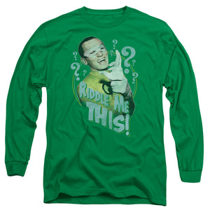 AN OFFCIALLY LICENSED BATMAN CLASSIC TV RIDDLE ME THIS MEN'S LONG SLEEVE T-SHIRT KELLY GREEN