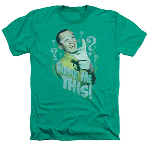 AN OFFCIALLY LICENSED BATMAN CLASSIC TV RIDDLE ME THIS MEN'S HEATHER T-SHIRT KELLY GREEN