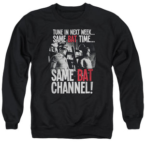 AN OFFCIALLY LICENSED BATMAN CLASSIC TV BAT CHANNEL ADULT UNISEX CREWNECK SWEATSHIRT BLACK