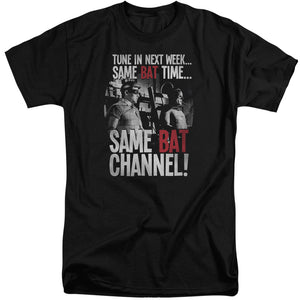AN OFFCIALLY LICENSED BATMAN CLASSIC TV BAT CHANNEL MEN'S TALL FIT T-SHIRT BLACK