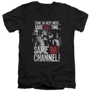 AN OFFCIALLY LICENSED BATMAN CLASSIC TV BAT CHANNEL MEN'S V-NECK T-SHIRT BLACK