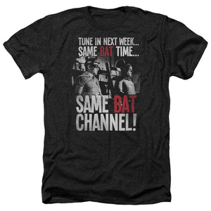 AN OFFCIALLY LICENSED BATMAN CLASSIC TV BAT CHANNEL MEN'S HEATHER T-SHIRT CHARCOAL