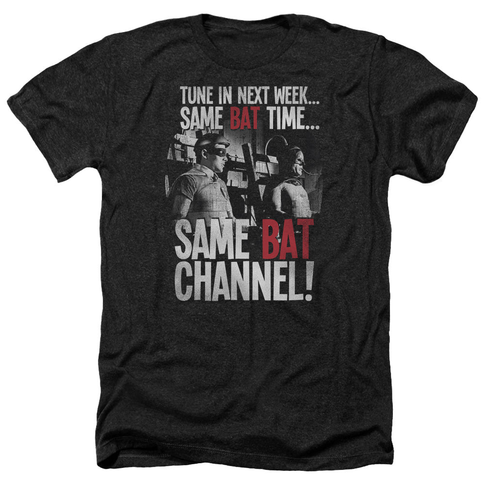 AN OFFCIALLY LICENSED BATMAN CLASSIC TV BAT CHANNEL MEN'S HEATHER T-SHIRT CHARCOAL