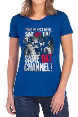 AN OFFCIALLY LICENSED BATMAN CLASSIC TV BAT CHANNEL WOMEN'S REGULAR FIT T-SHIRT BLACK