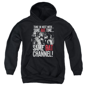 AN OFFCIALLY LICENSED BATMAN CLASSIC TV BAT CHANNEL YOUTH HOODIE BLACK