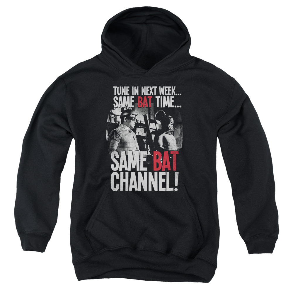 AN OFFCIALLY LICENSED BATMAN CLASSIC TV BAT CHANNEL YOUTH HOODIE BLACK