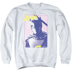 AN OFFCIALLY LICENSED BATMAN CLASSIC TV WAYNE 80S ADULT UNISEX CREWNECK SWEATSHIRT WHITE