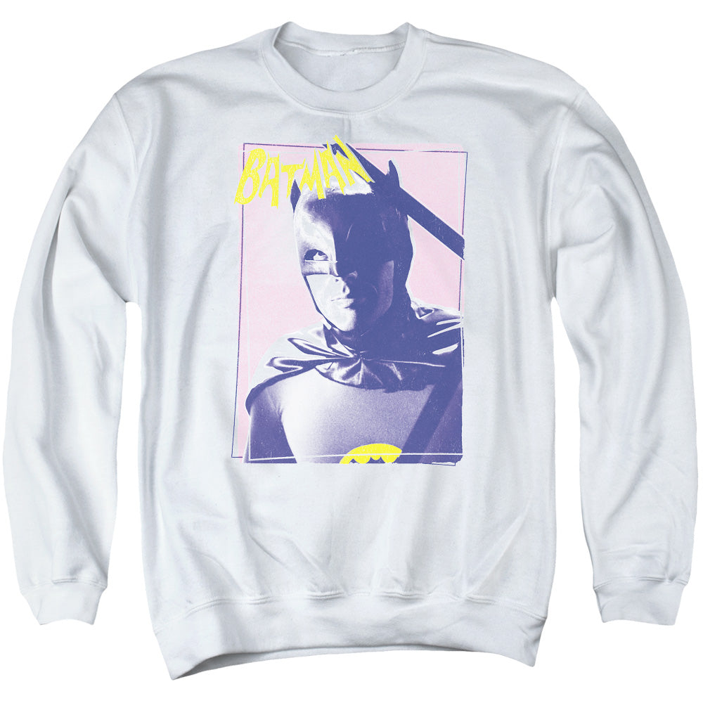 AN OFFCIALLY LICENSED BATMAN CLASSIC TV WAYNE 80S ADULT UNISEX CREWNECK SWEATSHIRT WHITE