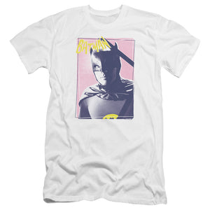 AN OFFCIALLY LICENSED BATMAN CLASSIC TV WAYNE 80S MEN'S PREMIUM SLIM FIT T-SHIRT WHITE