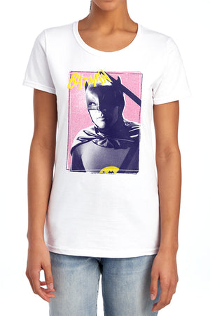 AN OFFCIALLY LICENSED BATMAN CLASSIC TV WAYNE 80S WOMEN'S REGULAR FIT T-SHIRT WHITE