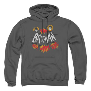 AN OFFCIALLY LICENSED BATMAN CLASSIC TV SOUND EFFECTS ADULT UNISEX PULLOVER HOODIE CHARCOAL
