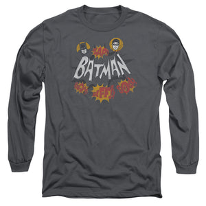 AN OFFCIALLY LICENSED BATMAN CLASSIC TV SOUND EFFECTS MEN'S LONG SLEEVE T-SHIRT CHARCOAL