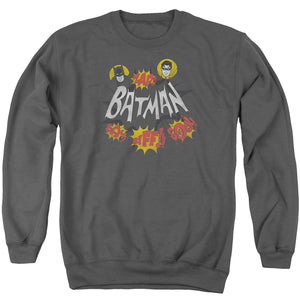 AN OFFCIALLY LICENSED BATMAN CLASSIC TV SOUND EFFECTS ADULT UNISEX CREWNECK SWEATSHIRT CHARCOAL