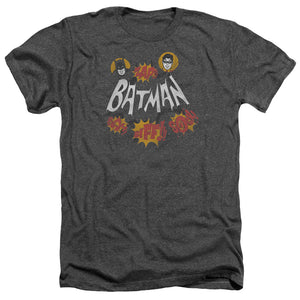 AN OFFCIALLY LICENSED BATMAN CLASSIC TV SOUND EFFECTS MEN'S HEATHER T-SHIRT CHARCOAL