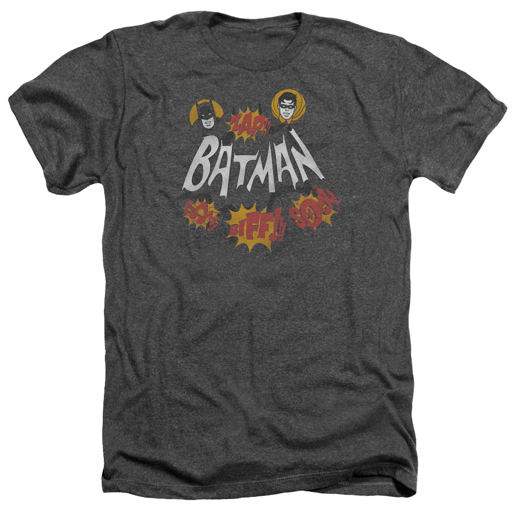 AN OFFCIALLY LICENSED BATMAN CLASSIC TV SOUND EFFECTS MEN'S HEATHER T-SHIRT CHARCOAL