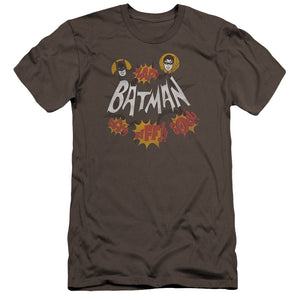 AN OFFCIALLY LICENSED BATMAN CLASSIC TV SOUND EFFECTS MEN'S PREMIUM SLIM FIT T-SHIRT CHARCOAL