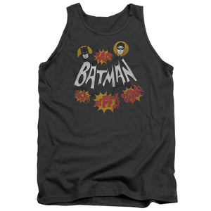 AN OFFCIALLY LICENSED BATMAN CLASSIC TV SOUND EFFECTS ADULT UNISEX TANK TOP CHARCOAL