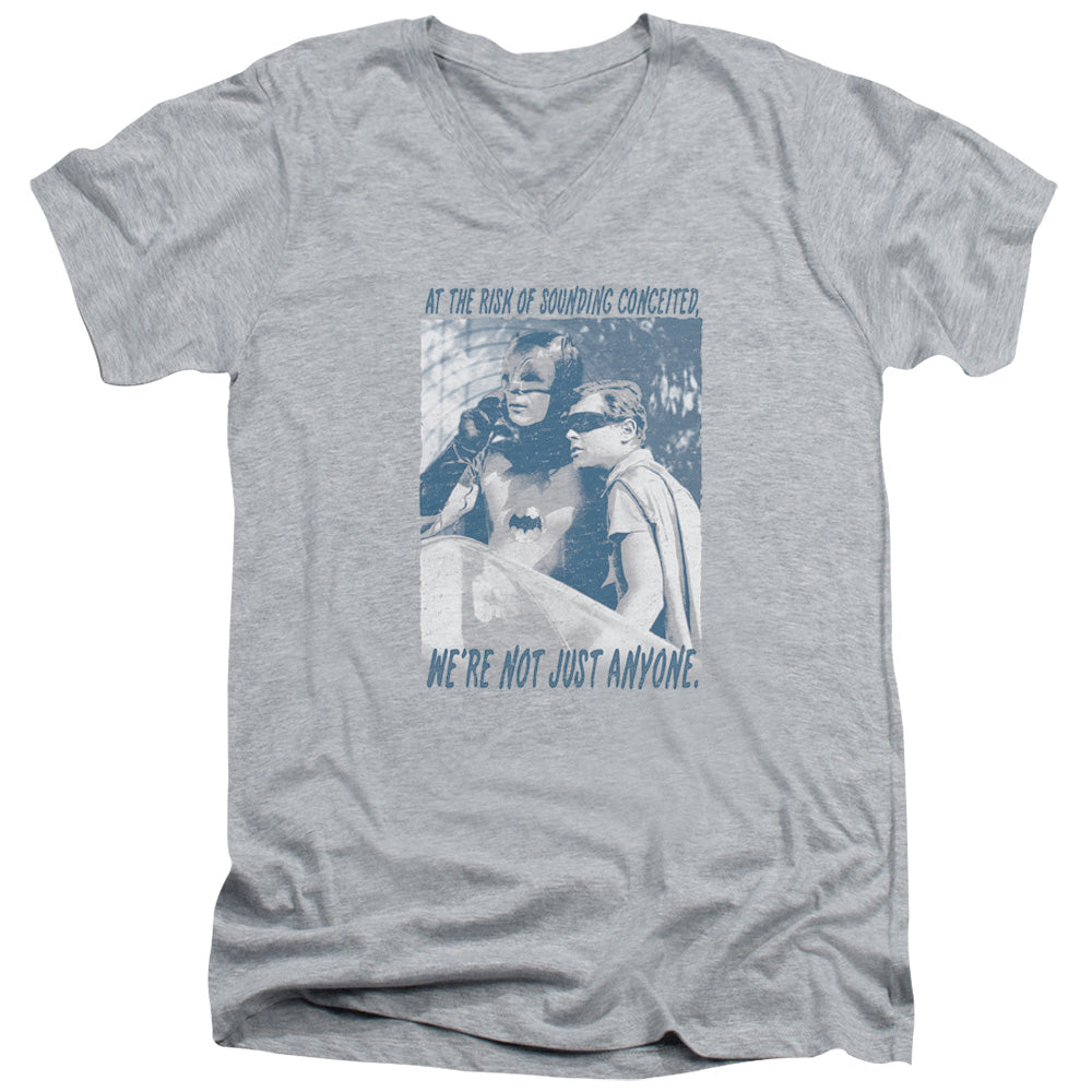 AN OFFCIALLY LICENSED BATMAN CLASSIC TV BOOGIE NIGHTS MEN'S V-NECK T-SHIRT ATHLETIC HEATHER