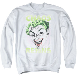 AN OFFCIALLY LICENSED BATMAN CLASSIC TV CHAOS REIGNS ADULT UNISEX CREWNECK SWEATSHIRT WHITE