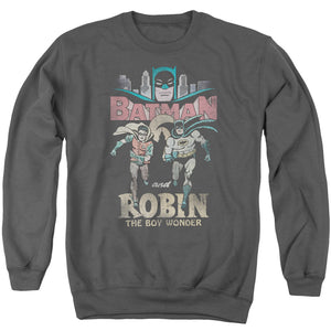 AN OFFCIALLY LICENSED BATMAN CLASSIC TV CLASSIC DUO ADULT UNISEX CREWNECK SWEATSHIRT CHARCOAL