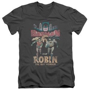 AN OFFCIALLY LICENSED BATMAN CLASSIC TV CLASSIC DUO MEN'S V-NECK T-SHIRT CHARCOAL