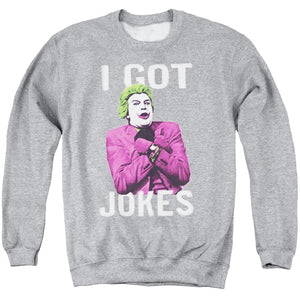 AN OFFCIALLY LICENSED BATMAN CLASSIC TV GOT JOKES ADULT UNISEX CREWNECK SWEATSHIRT ATHLETIC HEATHER