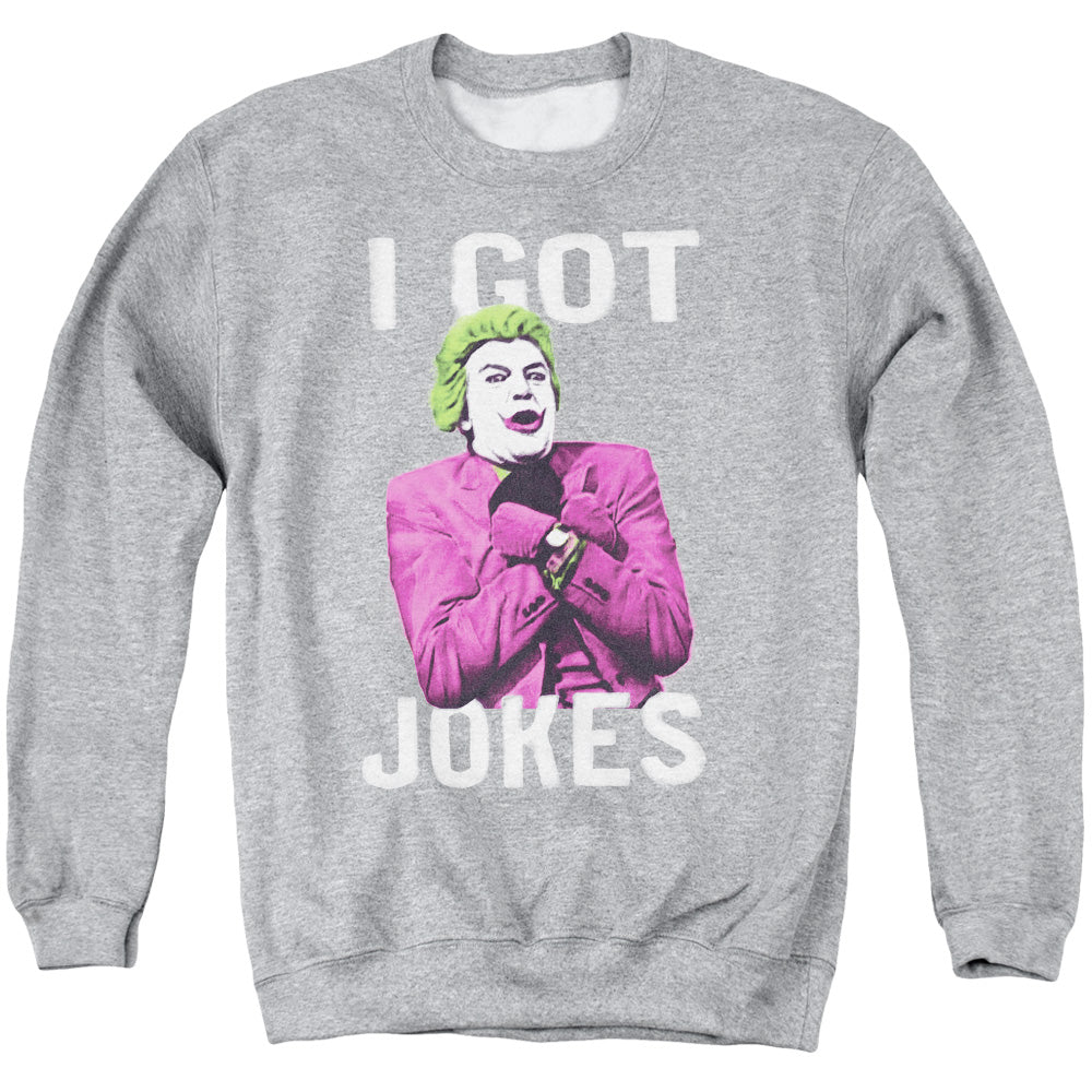 AN OFFCIALLY LICENSED BATMAN CLASSIC TV GOT JOKES ADULT UNISEX CREWNECK SWEATSHIRT ATHLETIC HEATHER