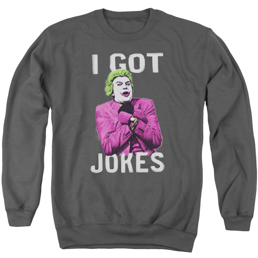 AN OFFCIALLY LICENSED BATMAN CLASSIC TV GOT JOKES ADULT UNISEX CREWNECK SWEATSHIRT CHARCOAL