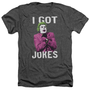 AN OFFCIALLY LICENSED BATMAN CLASSIC TV GOT JOKES MEN'S HEATHER T-SHIRT CHARCOAL